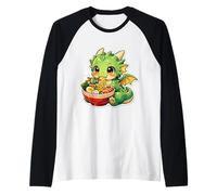 Lindo dragón Comiendo Ramen Fideos Amantes de la Sopa niños niñas Camiseta Manga Raglan