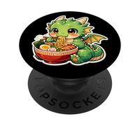 Lindo dragón Comiendo Ramen Fideos Amantes de la Sopa niños niñas PopSockets PopGrip Adhesivo