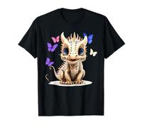 Lindo dragón con Ojos Azules y Mariposas moradas para niños Camiseta