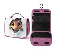 Lindo dragón mirando fuera de un agujero neceser de viaje para mujer, organizador de maquillaje colgante con gancho para champú