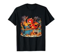 Lindo Dragón Respirando Fuego Cocinar Falla Camiseta