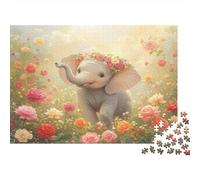 Lindo Elefante bebé 1000pcs (75x50cm) Rompecabezas para Adultos - Rosa Flores Juguete De Bricolaje