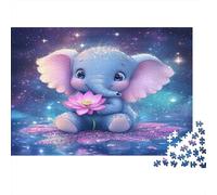 Lindo Elefante bebé, Loto Rosa,Dibujos Animados Style Rompecabezas Sostenibles Estampados para Adultos De Madera 1000pcs (75x50cm)