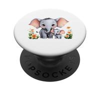 Lindo Elefante mamá y Joven Ternero Arte Floral PopSockets PopGrip Adhesivo