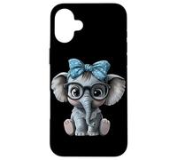 Lindo Elefante Nerd con Gafas y Diadema Arte Carcasa para iPhone 16 Plus