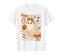 Lindo Encaje Fantasma Lazos Calabaza otoño estética Mujeres Camiseta