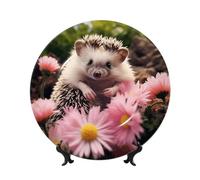 Lindo erizo en flores, platos decorativos de porcelana de hueso de 6 pulgadas, placa decorativa de cerámica personalizada con soporte de exhibición, adornos de cerámica, placa de porcelana artística