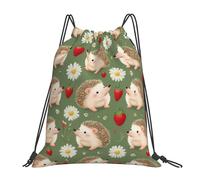 Lindo Erizo Fresa Bolsa De Cuerdas Ajustable Mochila Fácil De Doblar Bolsa Trasera para Almacenamiento Vacaciones Playa 36X42Cm