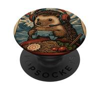 Lindo Erizo Kawaii Gamer Divertido Ramen Retro Juegos PopSockets PopGrip Adhesivo