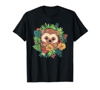 Lindo erizo rodeado de hojas de selva Camiseta
