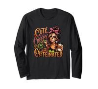 Lindo, Espeluznante y cafeinado Halloween Sugar Skull Coffee Girl Manga Larga