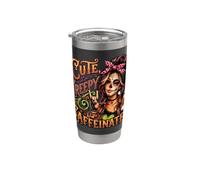 Lindo, espeluznante y cafeinado Halloween Sugar Skull Coffee Girl Vaso térmico de acero inoxidable de doble pared