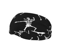Lindo Esqueleto Calavera Bailando Lindo Esqueleto Calavera Bailando Fuego Calavera en Llamas Huesos Cruzados Cinta Deportiva para el Sudor Cintas para el Cabello de Moda Cinta elástica atlética par