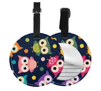 Lindo estampado de búho con lunares,Etiquetas de equipaje de cuero sintético con nombre, etiquetas de viaje duraderas, 2 unidades
