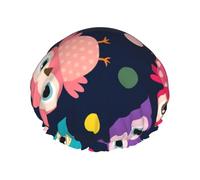 Lindo estampado de búho con lunares,Gorro de ducha, gorro de noche, gorro de baño elástico impermeable de doble capa, reutilizable para el cabello.