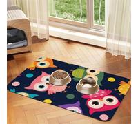 Lindo Estampado de búho con Lunares,Tapete para Comida de Mascotas, manteles Individuales de Cuero sintético para Gatos y Perros,30x45cm