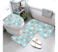 Lindo Estampado De Dientes De Cepillo De Dientes Juego De 3 Alfombras De Baño Absorbente Felpudo Lavable Alfombra De Contorno para Ducha Interior Entrar
