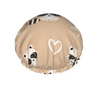 Lindo estampado de mapache,Gorro de ducha, gorro de noche, gorro de baño elástico impermeable de doble capa, reutilizable para el cabello.