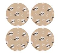 Lindo Estampado de Mapache,Posavasos Redondos de Corcho MDF, Almohadilla para Tazas, Juego de 4 Posavasos para Bebidas