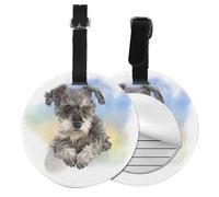 Lindo estampado de mini schnauzer,Etiquetas de equipaje de cuero sintético con nombre, etiquetas de viaje duraderas, 2 unidades