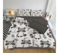 Lindo Estampado Mapache Funda De Edredón 3D Juego Cama De Microfibra con Cremallera Fundas Almohada Patrones Animales Dibujos Animados Suave Y Transpirable Funda Nórdica Plumón Blanco 180 X 220 Cm