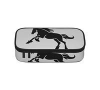 Lindo estuche de lápices de mono de gran capacidad, bolsa de papelería de oficina, bolsa de cosméticos con compartimentos para niñas, niños y adultos, silueta de caballo corriendo, talla única
