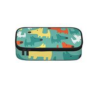 Lindo estuche de lona con diseño de perro y cachorro de dibujos animados de gran capacidad, organizador de escritorio, bolsa de papelería con cremallera