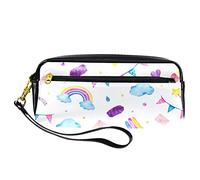 Lindo estuche mágico de unicornio con varita de helado y nubes para lápices, bolsa de piel sintética con cremallera para niños y niñas, suministros escolares y de oficina