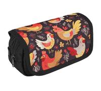Lindo estuche organizador de pollos de gallo de gran capacidad, bonito estuche para bolígrafos con 3 compartimentos, papelería de oficina, bolsas grandes con cierre de tela para bolígrafos, bolsa de