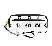 Lindo estuche para lápices del alfabeto de panda, bolsa de piel sintética con cremallera para niños y niñas, suministros escolares y de oficina