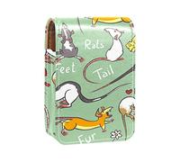 Lindo estuche portátil con diseño de ratas de dibujos animados de ratas de ratón verde con brillo de labios, mini caja de almacenamiento de lápiz labial de viaje con espejo para mujer, Varios colores, 9.5x2x7 cm/3.7x0.8x2.7 in