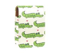 Lindo estuche portátil con patrón de cocodrilo Gator para viajes, mini caja de almacenamiento de lápiz labial con espejo para mujeres y mujeres, bolsa de cosméticos de cuero, Varios colores, 9.5x2x7 cm/3.7x0.8x2.7 in