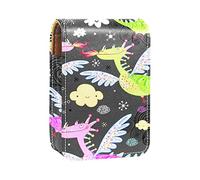 Lindo estuche portátil para pintalabios de dinosaurios voladores para viajes, mini caja de almacenamiento de lápiz labial con espejo para mujeres y mujeres, bolsa de cosméticos de cuero, Varios colores, 9.5x2x7 cm/3.7x0.8x2.7 in