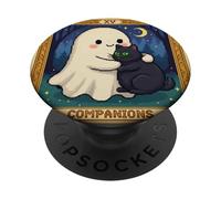 Lindo Fantasma Abrazo Gato Negro y Calabaza Pixel gráfico PopSockets PopGrip Adhesivo