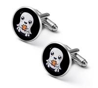 Lindo fantasma comiendo cangrejo Rangún Halloween moda gemelos para hombres camisas clásicas gemelos para bodas negocios, 2.0cm, Metal, No es una piedra preciosa