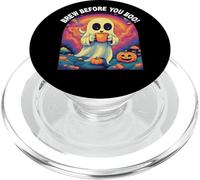 Lindo Fantasma de Halloween Bebiendo café, prepara Antes de Que abuchees PopSockets PopGrip para MagSafe