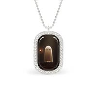 Lindo fantasma en la vieja casa embrujada rectangular collar colgante plata mujer joyería llavero etiqueta joyería