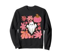 Lindo Fantasma Femenino Flores Rosas y Calabaza otoño Halloween Mujeres Sudadera