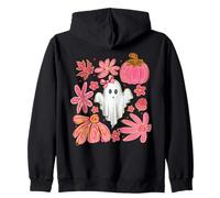 Lindo Fantasma Femenino Flores Rosas y Calabaza otoño Halloween Mujeres Sudadera con Capucha