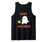 Lindo Fantasma Hueco Feliz Halloween sosteniendo Calabaza Camiseta sin Mangas
