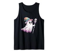 Lindo Fantasma Mago Arco Iris Sombrero Hongo mágico Halloween Camiseta sin Mangas