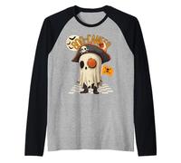 Lindo Fantasma Pirata Halloween Divertido Disfraz ilustración Camiseta Manga Raglan