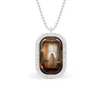 Lindo fantasma se sienta en una vieja bañera rectangular collar colgante plata mujer joyería llavero etiqueta joyería