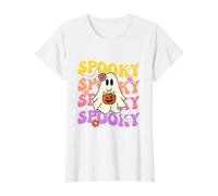 Lindo Fantasma sosteniendo Calabaza Halloween Groovy Spooky Vibes Camiseta gráfica económica, Mujer, Blanco, L