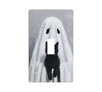 Lindo fantasma sosteniendo un gato negro espeluznante cubierta de interruptor de luz decorativa de un solo interruptor de 1 banda placa de pared para cocina, casa de campo, dormitorio, baño