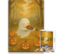 Lindo Fantasma Tocando el violín con Calabazas Rompecabezas de 1000 Piezas para Adolescentes Aprendizaje Divertido con Juego Mental Regalo Festivo reflexivo Tamaño 50x75cm