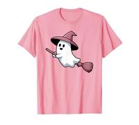 Lindo Fantasma Volando En Rosa Bruja Escoba Halloween Meme Camiseta