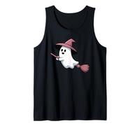 Lindo Fantasma Volando En Rosa Bruja Escoba Halloween Meme Camiseta sin Mangas