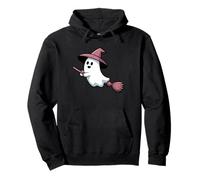 Lindo Fantasma Volando En Rosa Bruja Escoba Halloween Meme Sudadera con Capucha