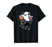 Lindo Fantasma y un Gato Negro Truco o Trato Halloween Camiseta